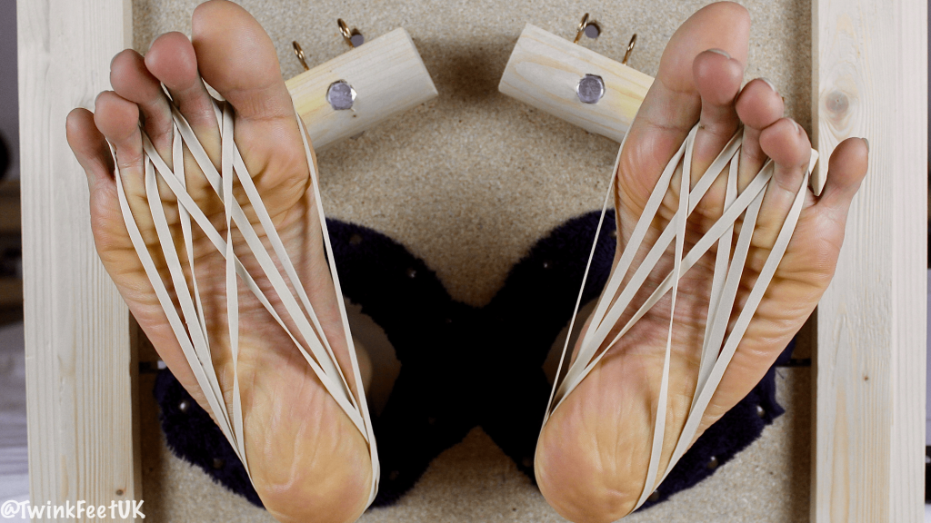 Toe clamps and elastic band foot torture for #subtwink